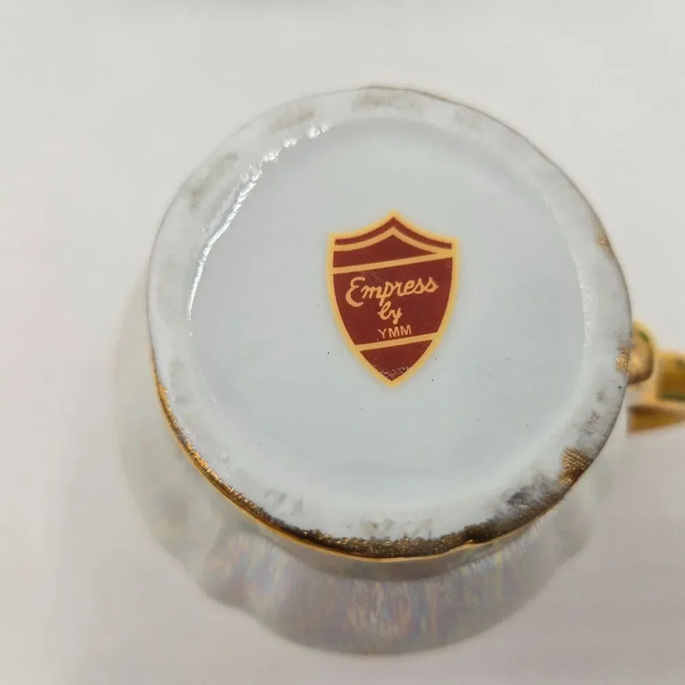 Vintage Victorian SUGAR & CREAMER with GOLD TRIM Floral Cameo Scene Iridescent